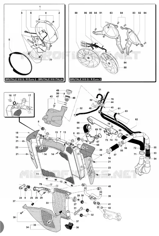 SISTEMA DE REFRIGERAÇÃO MV Agusta moto BRUTALE 2006 BRUTALE 910S  BRUTALE 910S