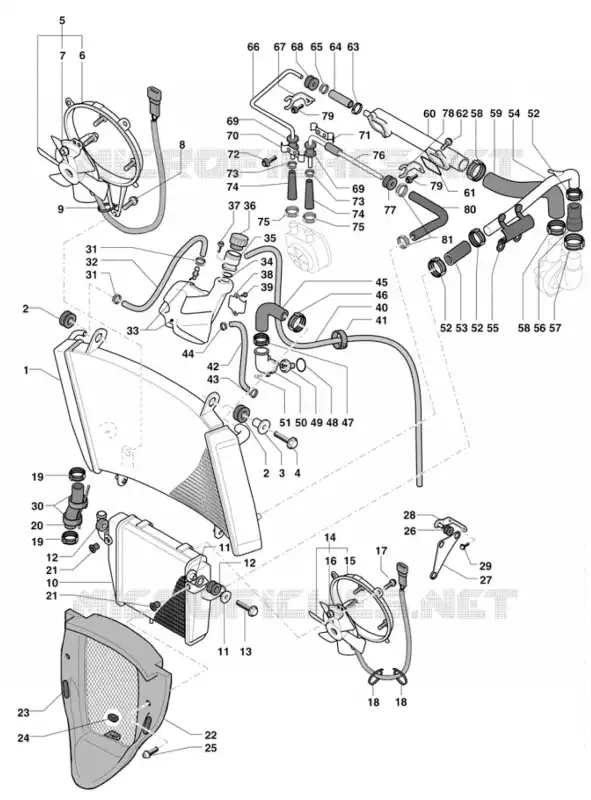 SISTEMA DE REFRIGERAÇÃO (DUPLO) MV Agusta moto F4 1999 F4 750S 1+1  F4 750S 1+1