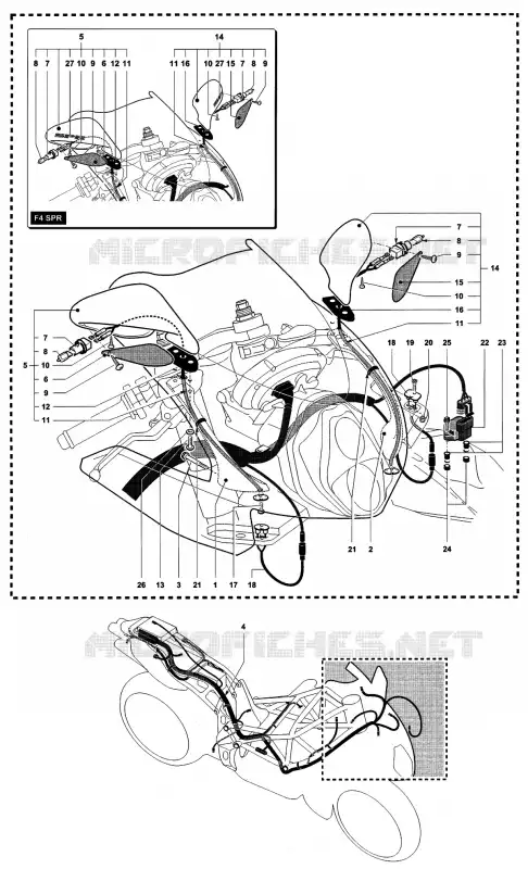 CABELAGEM - ESPELHO MV Agusta moto F4 2002 F4 750 SPR  F4 750 SPR