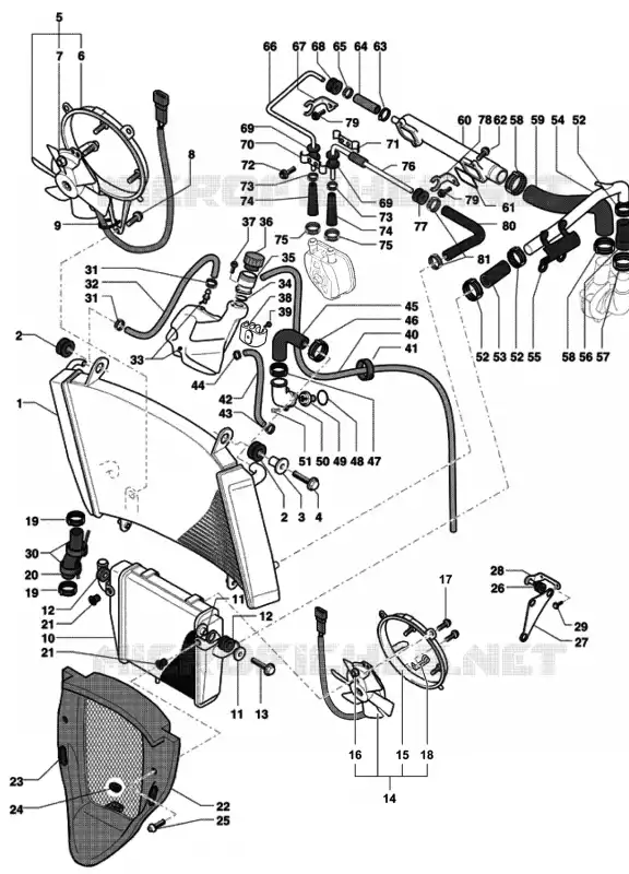 SISTEMA DE REFRIGERAÇÃO (SOLTEIRO) MV Agusta moto F4 2002 F4 750 SPR  F4 750 SPR